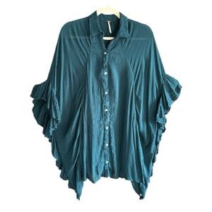 FREE PEOPLE Endless Summer Is Tunic Ruffles Teal Oversized XS-S